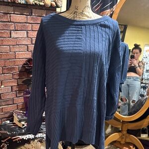 Blue Textured Long Sleeve Top
